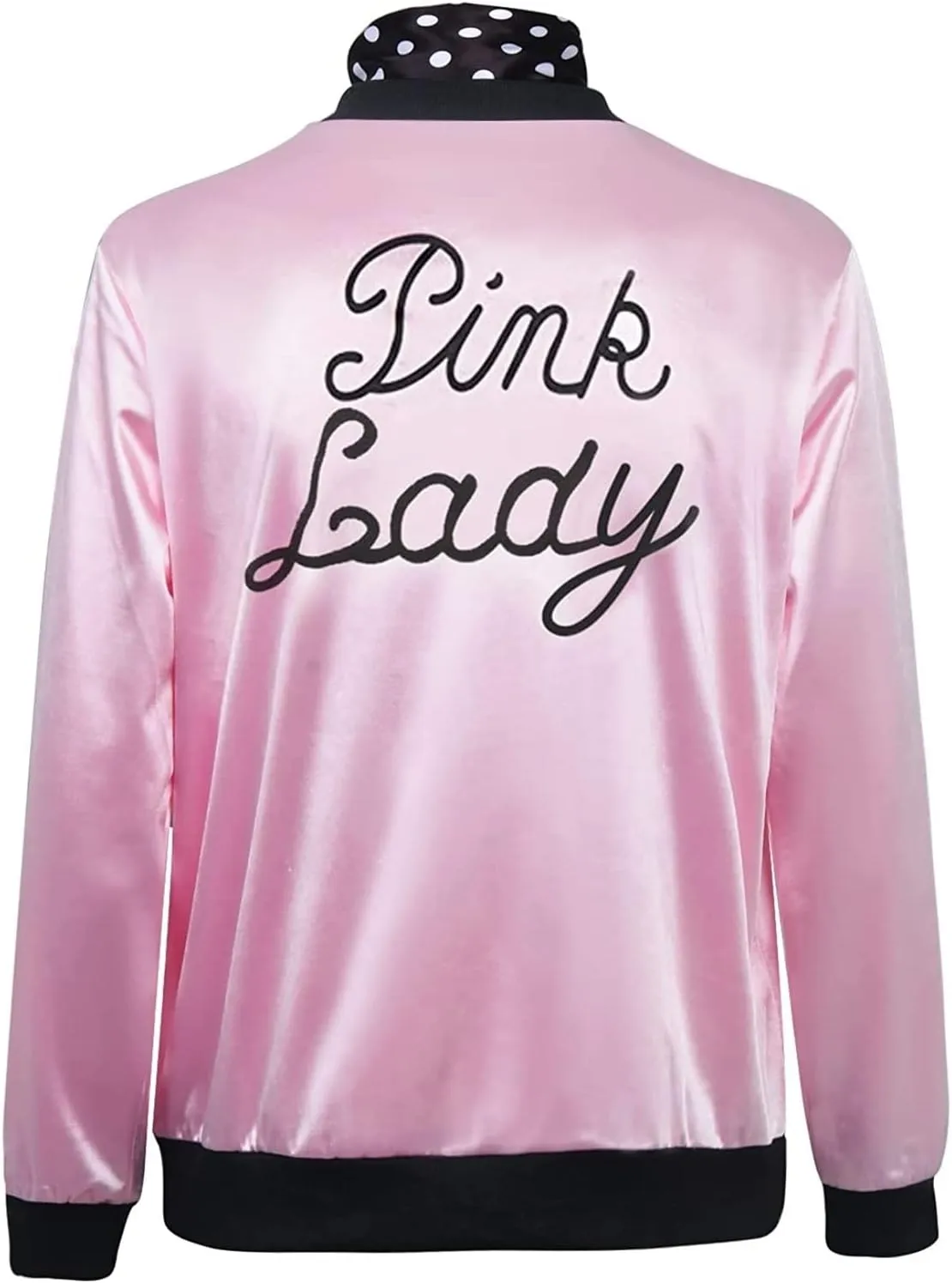 1950s Pink Satin Jacket with Neck Scarf Women Lady Girls Halloween Cosplay Costume Fancy Dress Up Coat