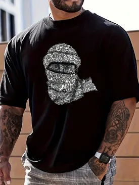 1pc Men's Fashion Arabic Print Poncho-Style T-Shirt