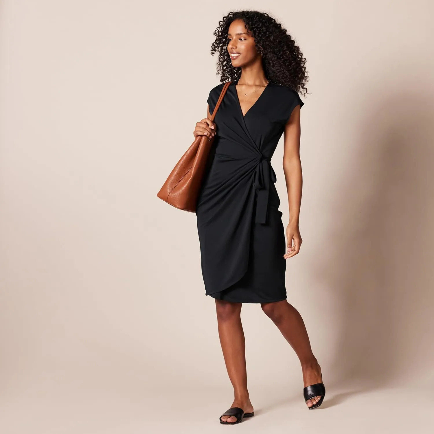 Amazon Essentials Women's Classic Cap Sleeve Wrap Dress (Available in Plus Size)