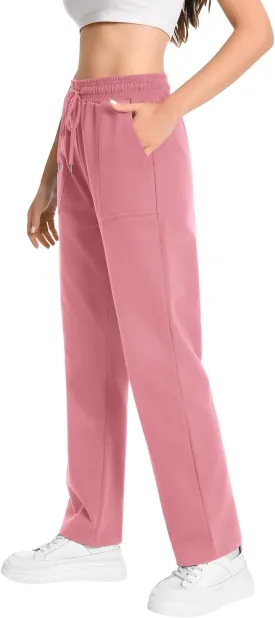 Auriviz Widen Waistband Sweat Pants for Women Exposed Pockets Lounge Sweatpants Straight Leg Pants 29 Inseam