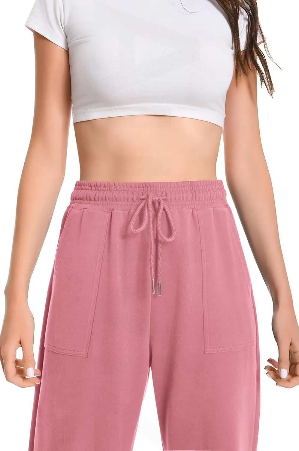 Auriviz Widen Waistband Sweat Pants for Women Exposed Pockets Lounge Sweatpants Straight Leg Pants 29 Inseam