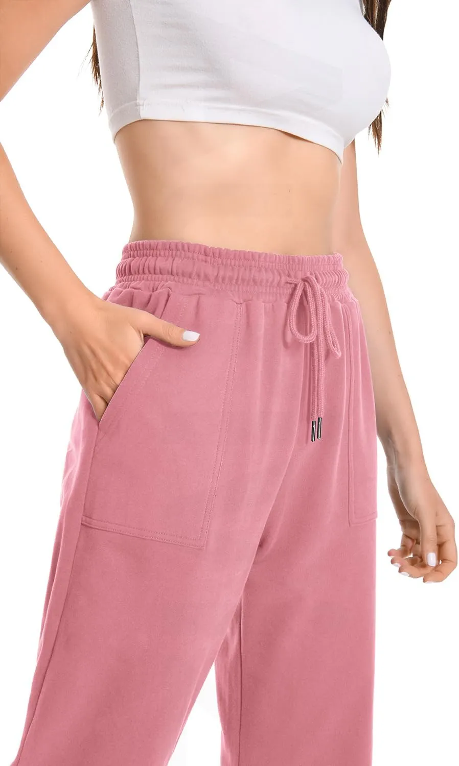 Auriviz Widen Waistband Sweat Pants for Women Exposed Pockets Lounge Sweatpants Straight Leg Pants 29 Inseam