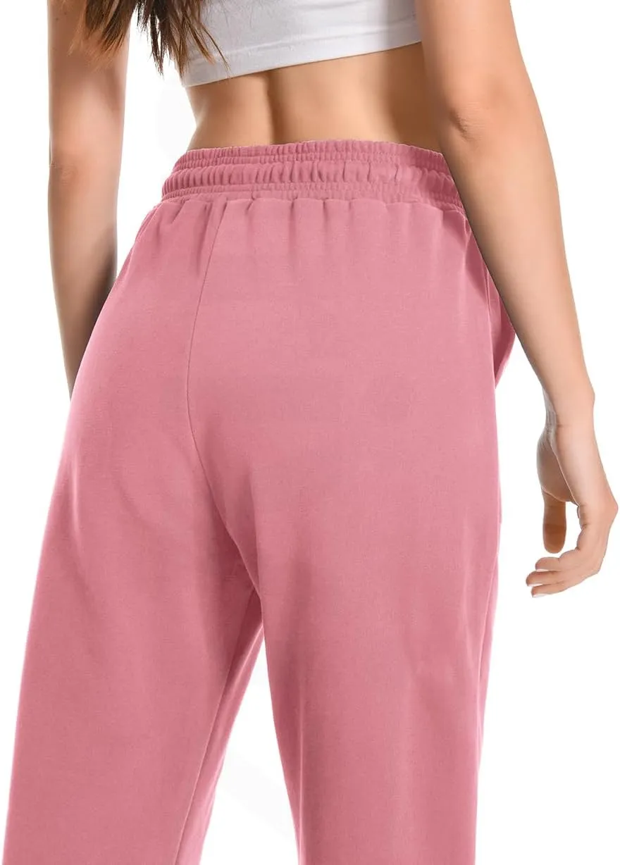 Auriviz Widen Waistband Sweat Pants for Women Exposed Pockets Lounge Sweatpants Straight Leg Pants 29 Inseam