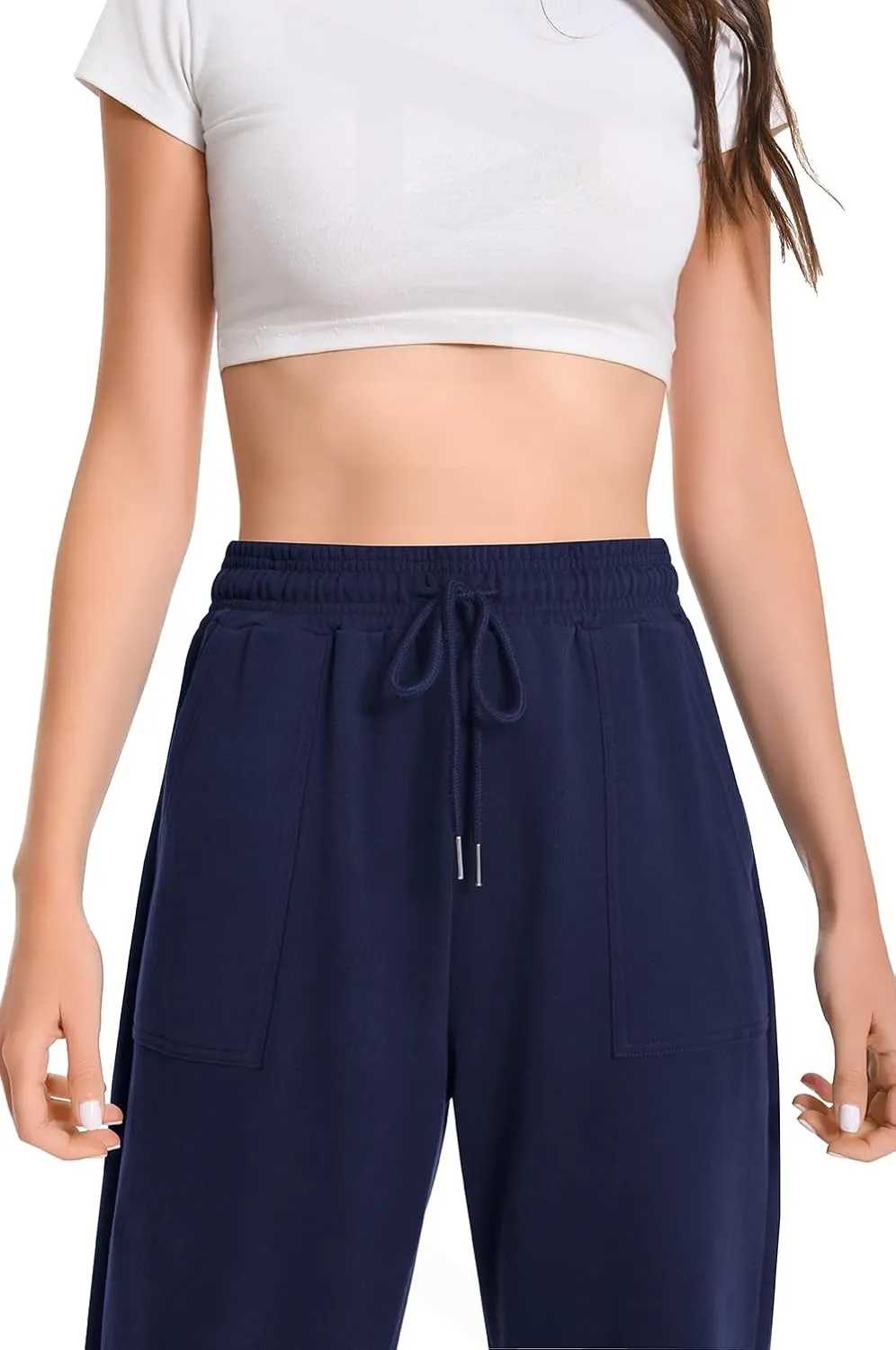 Auriviz Widen Waistband Sweat Pants for Women Exposed Pockets Lounge Sweatpants Straight Leg Pants 29 Inseam