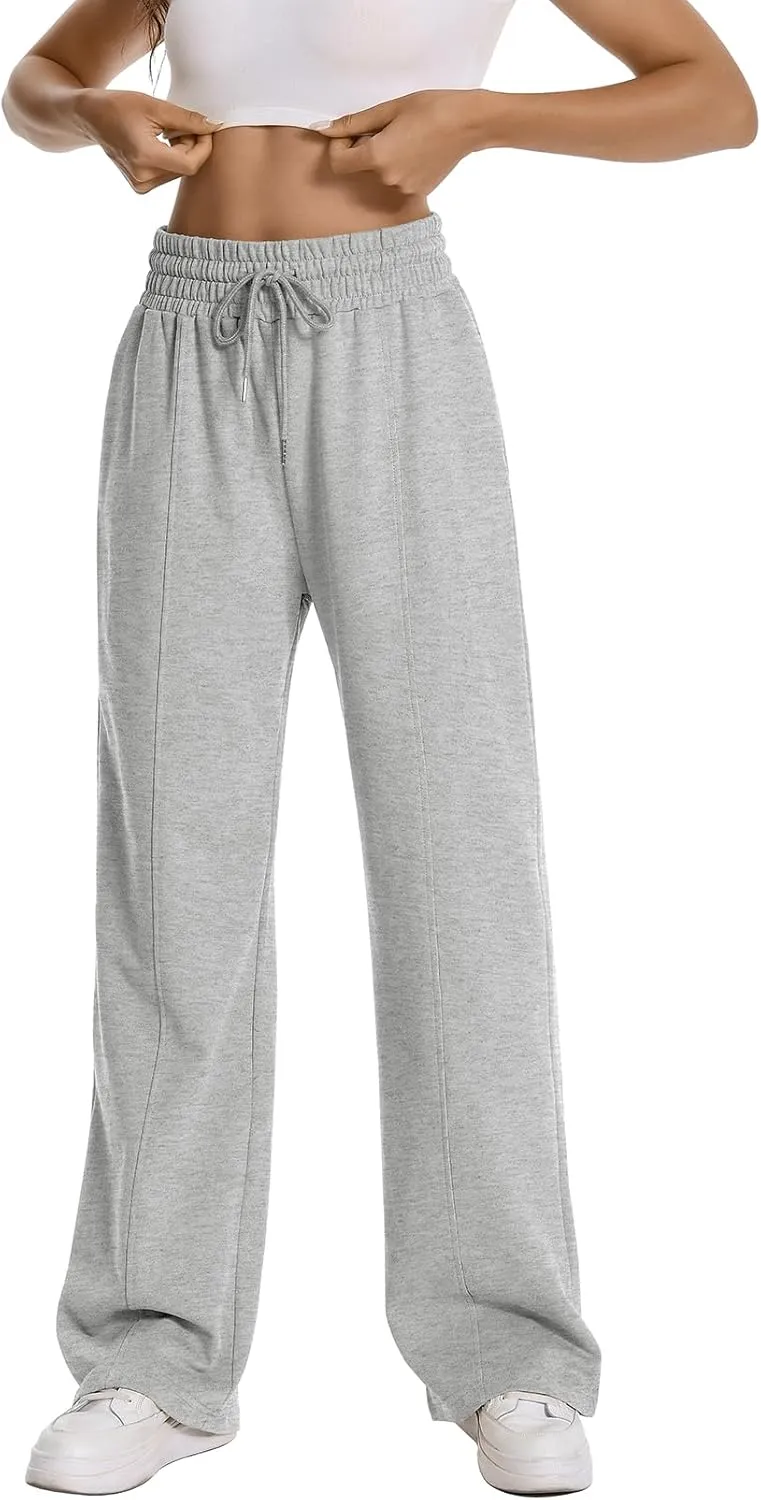 Auriviz Womens High Waisted Drawstring Sweatpants Straight Leg Pants Side Hidden Pockets Sweat Pants 30 Inseam