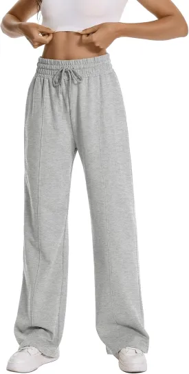Auriviz Womens High Waisted Drawstring Sweatpants Straight Leg Pants Side Hidden Pockets Sweat Pants 30 Inseam