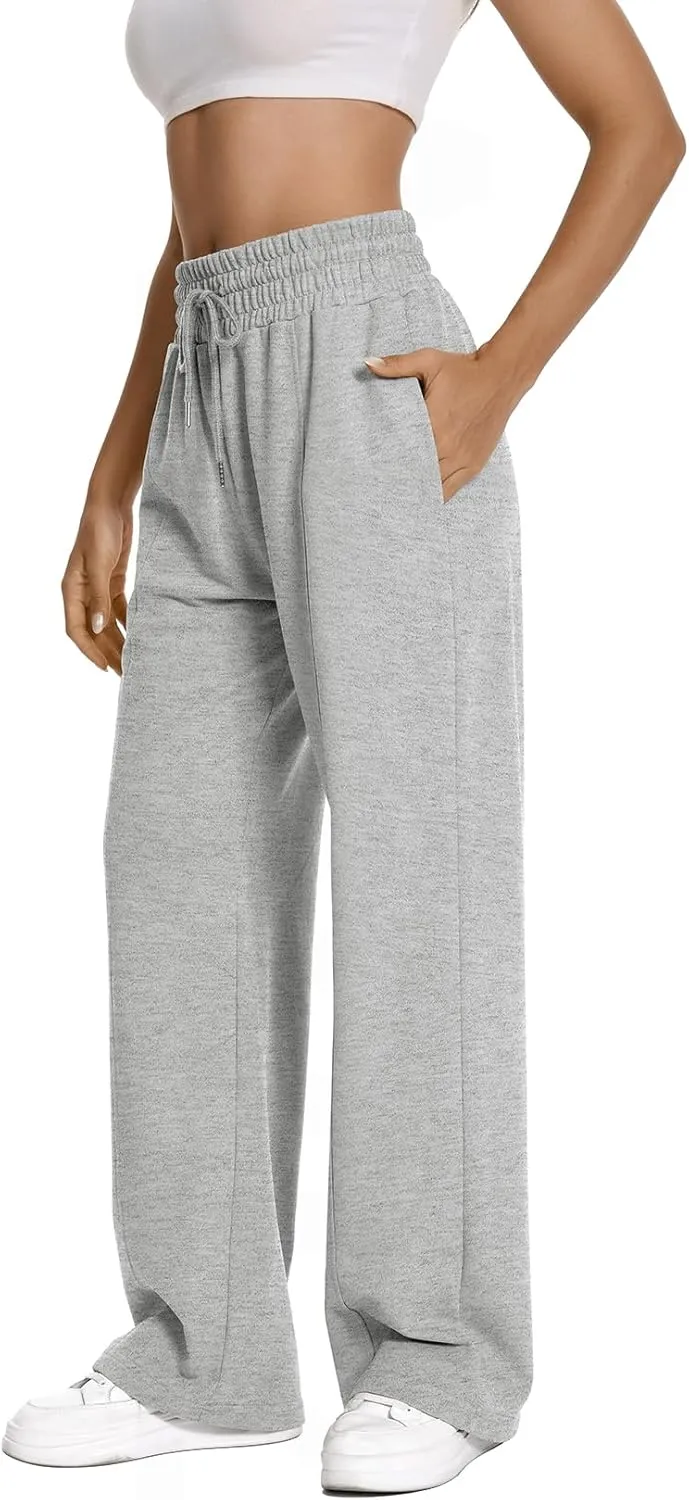 Auriviz Womens High Waisted Drawstring Sweatpants Straight Leg Pants Side Hidden Pockets Sweat Pants 30 Inseam
