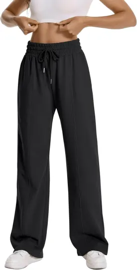 Auriviz Womens High Waisted Drawstring Sweatpants Straight Leg Pants Side Hidden Pockets Sweat Pants 30 Inseam