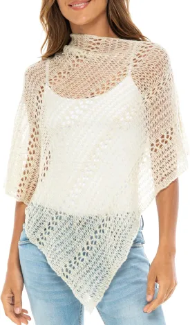 Back From Bali Womens Lightweight Knit Poncho Sweater Sheer Pullover Shrug Shawl Summer Cover Up