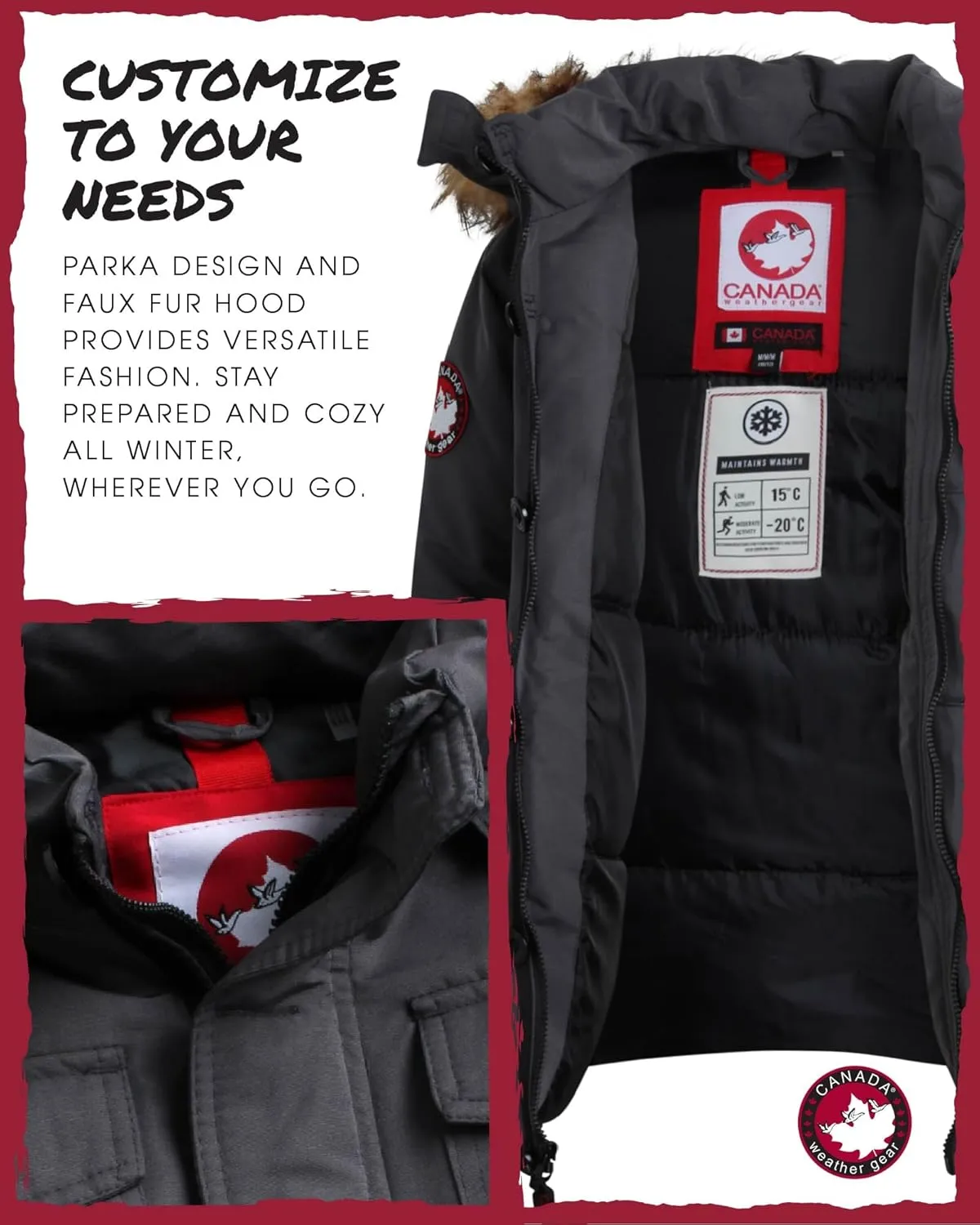 CANADA WEATHER GEAR Boys' Winter Jacket - Heavyweight Water and Wind Resistant Hooded Parka Ski Jacket for Boys (Sizes: 5-20)