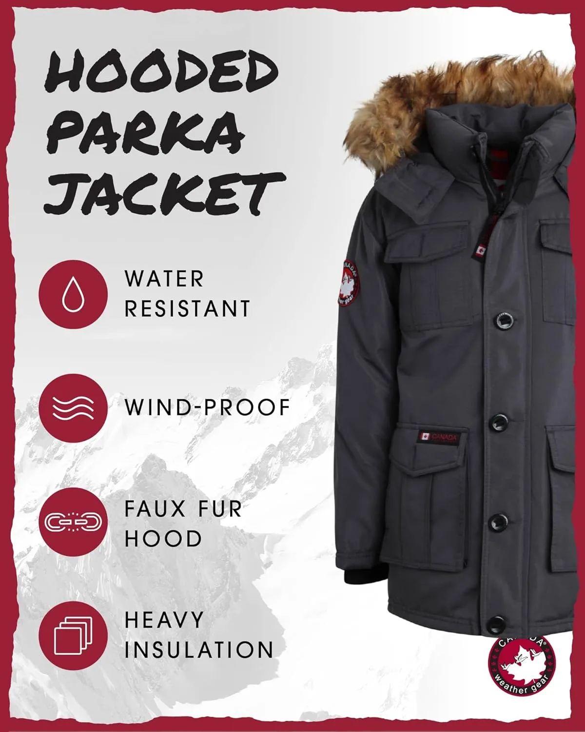 CANADA WEATHER GEAR Boys' Winter Jacket - Heavyweight Water and Wind Resistant Hooded Parka Ski Jacket for Boys (Sizes: 5-20)