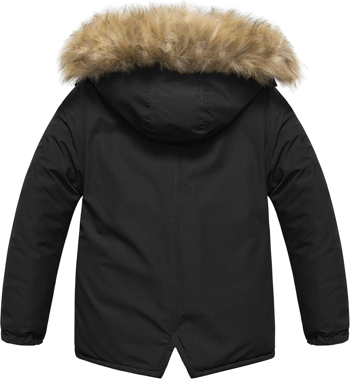 Chrisuno Boy's Waterproof Winter Sherpa Parka Coat Med-Length Outerwear Jackets With Detachable Furry Hood