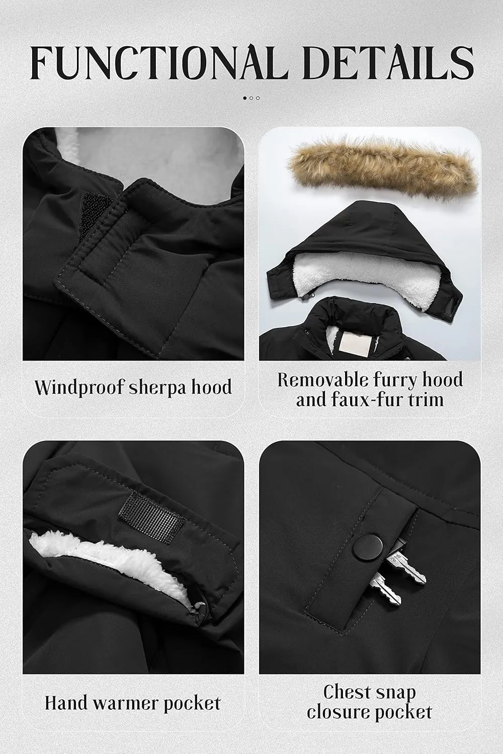 Chrisuno Boy's Waterproof Winter Sherpa Parka Coat Med-Length Outerwear Jackets With Detachable Furry Hood
