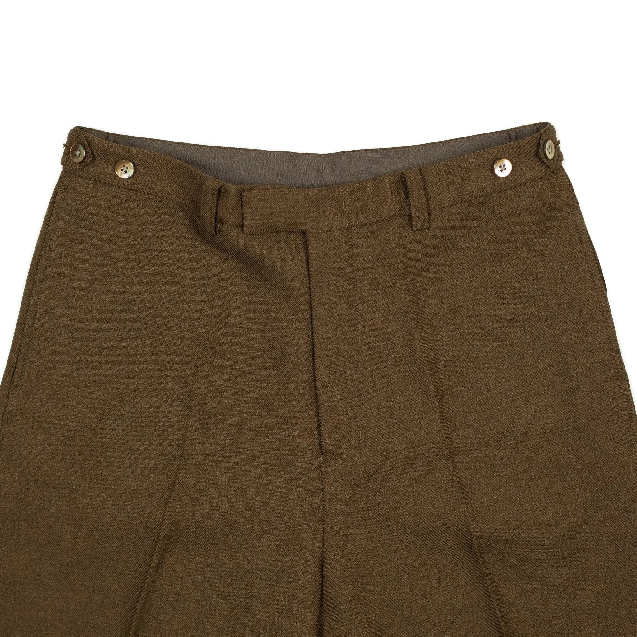 Cinch-back trousers in chocolate brown poly double cloth