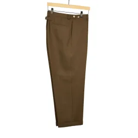 Cinch-back trousers in chocolate brown poly double cloth