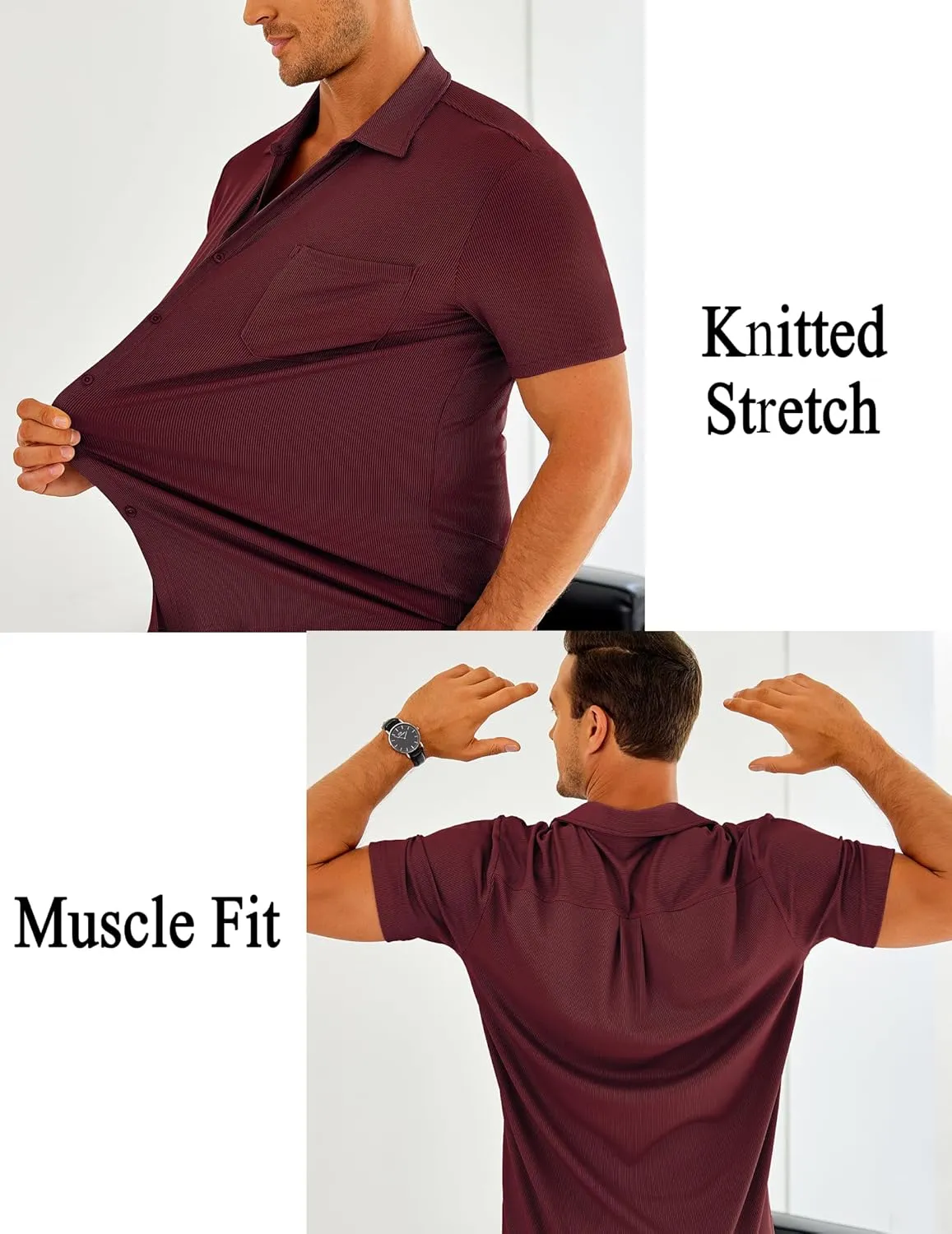 COOFANDY Men's Short Sleeve Wrinkle Free Knit Polo Shirt Causal Button Down Summer Camp Beach Shirts