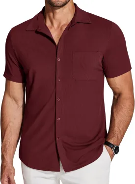 COOFANDY Men's Short Sleeve Wrinkle Free Knit Polo Shirt Causal Button Down Summer Camp Beach Shirts
