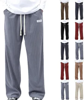 Corduroy Pants Men Relaxed Fit Drawstring Elastic Waist Baggy Chino Pants Wide Wale Pants Twill Slacks with Pockets