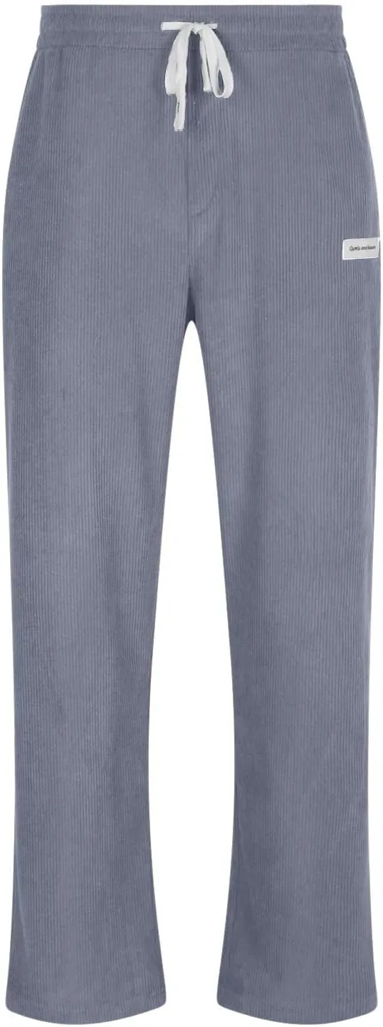 Corduroy Pants Men Relaxed Fit Drawstring Elastic Waist Baggy Chino Pants Wide Wale Pants Twill Slacks with Pockets