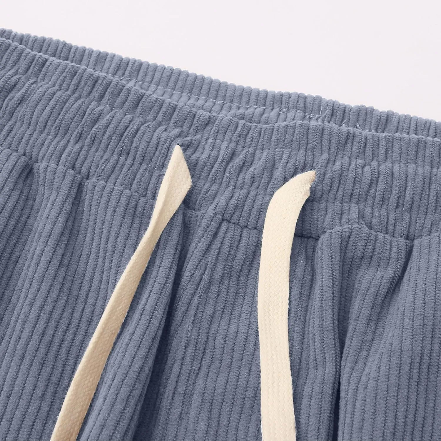 Corduroy Pants Men Relaxed Fit Drawstring Elastic Waist Baggy Chino Pants Wide Wale Pants Twill Slacks with Pockets