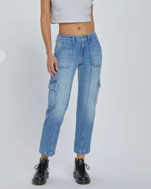 Cropped Stretch Cargo Jeans