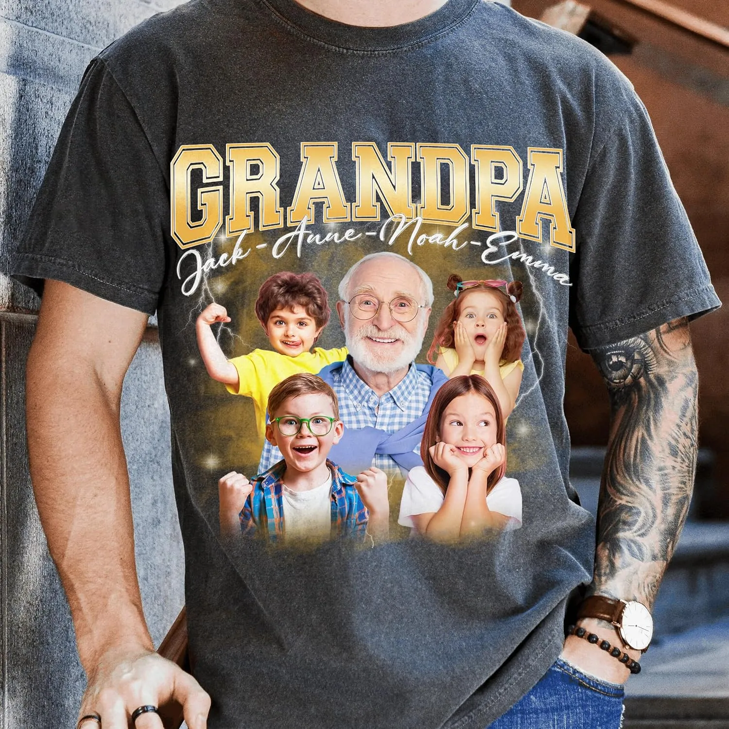 Customized Dad Shirt with Photos, Personalized Dad Shirt with Kids Names, for Dad Grandpa Papa