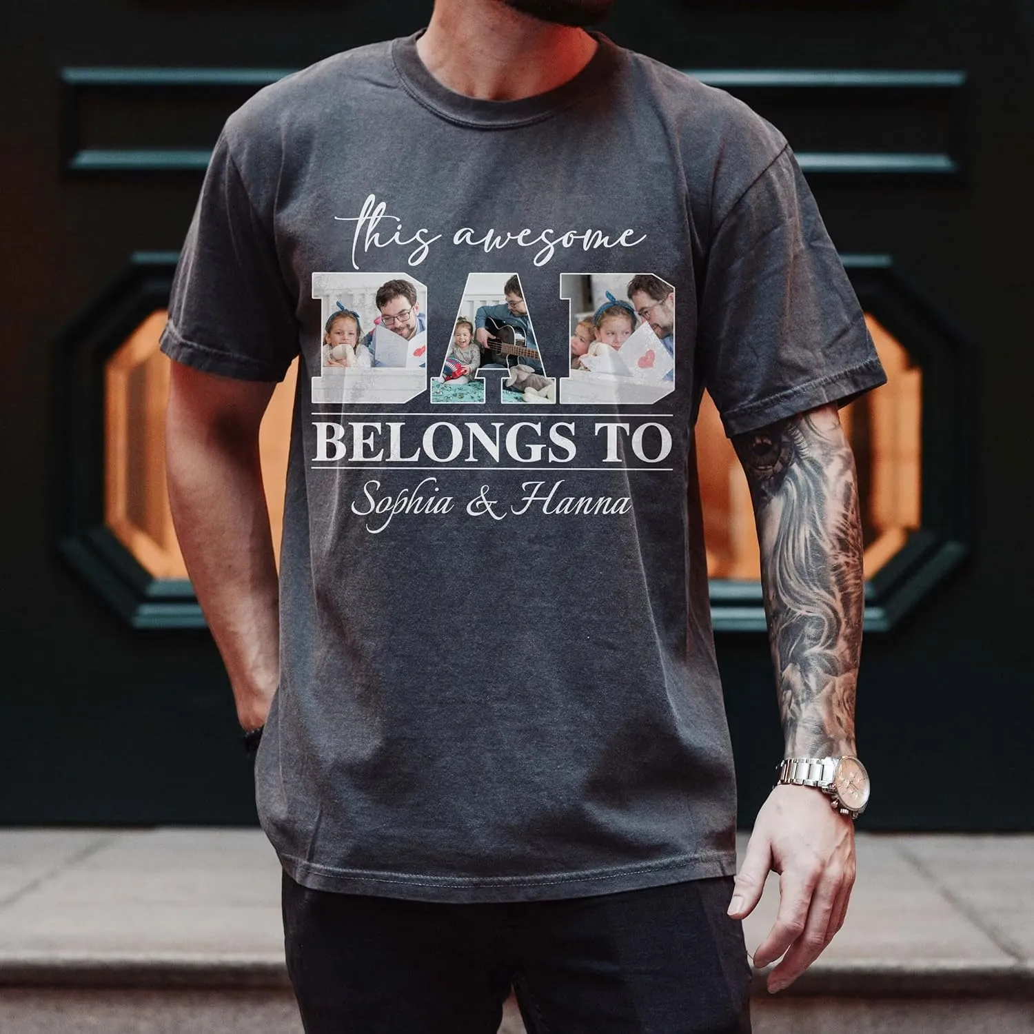 Customized Dad Shirt with Photos, Personalized Dad Shirt with Kids Names, for Dad Grandpa Papa