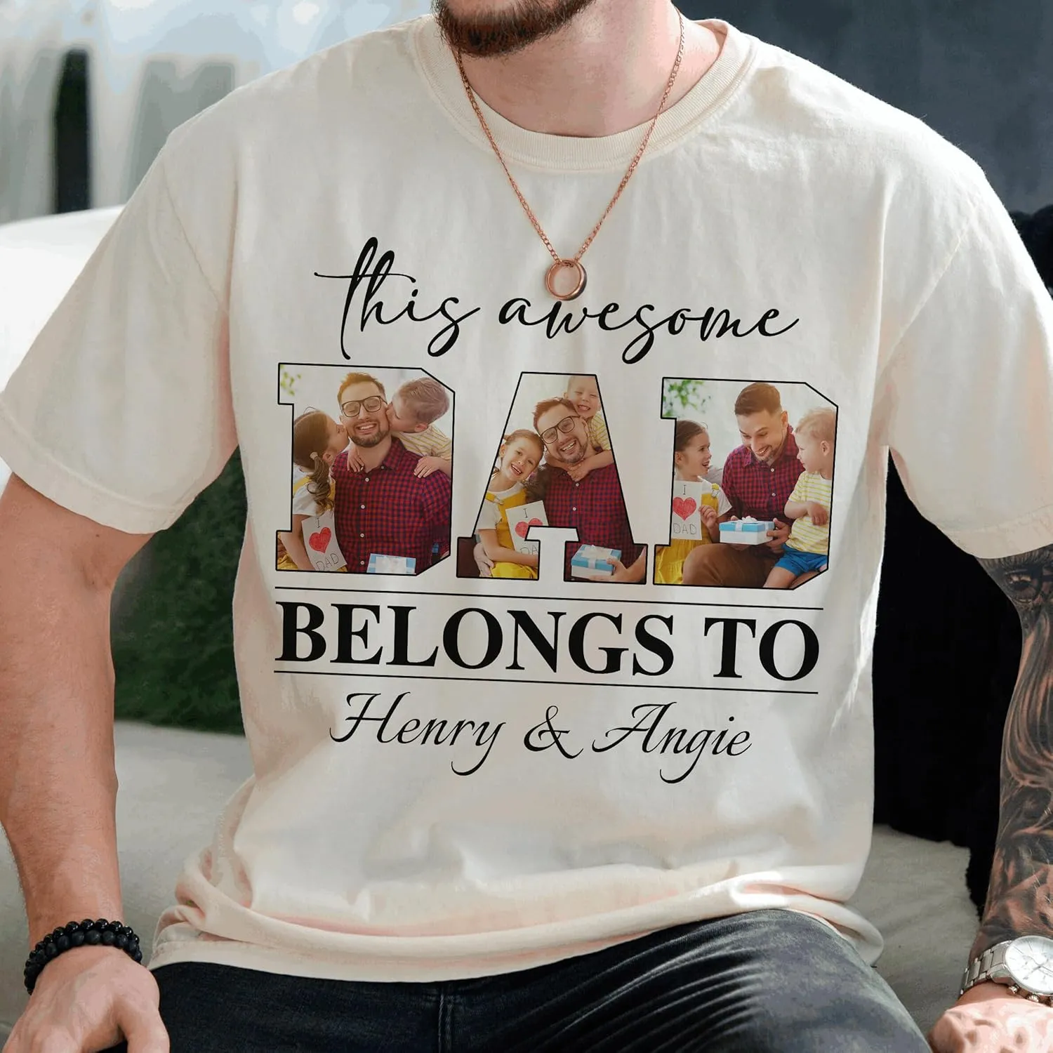 Customized Dad Shirt with Photos, Personalized Dad Shirt with Kids Names, for Dad Grandpa Papa