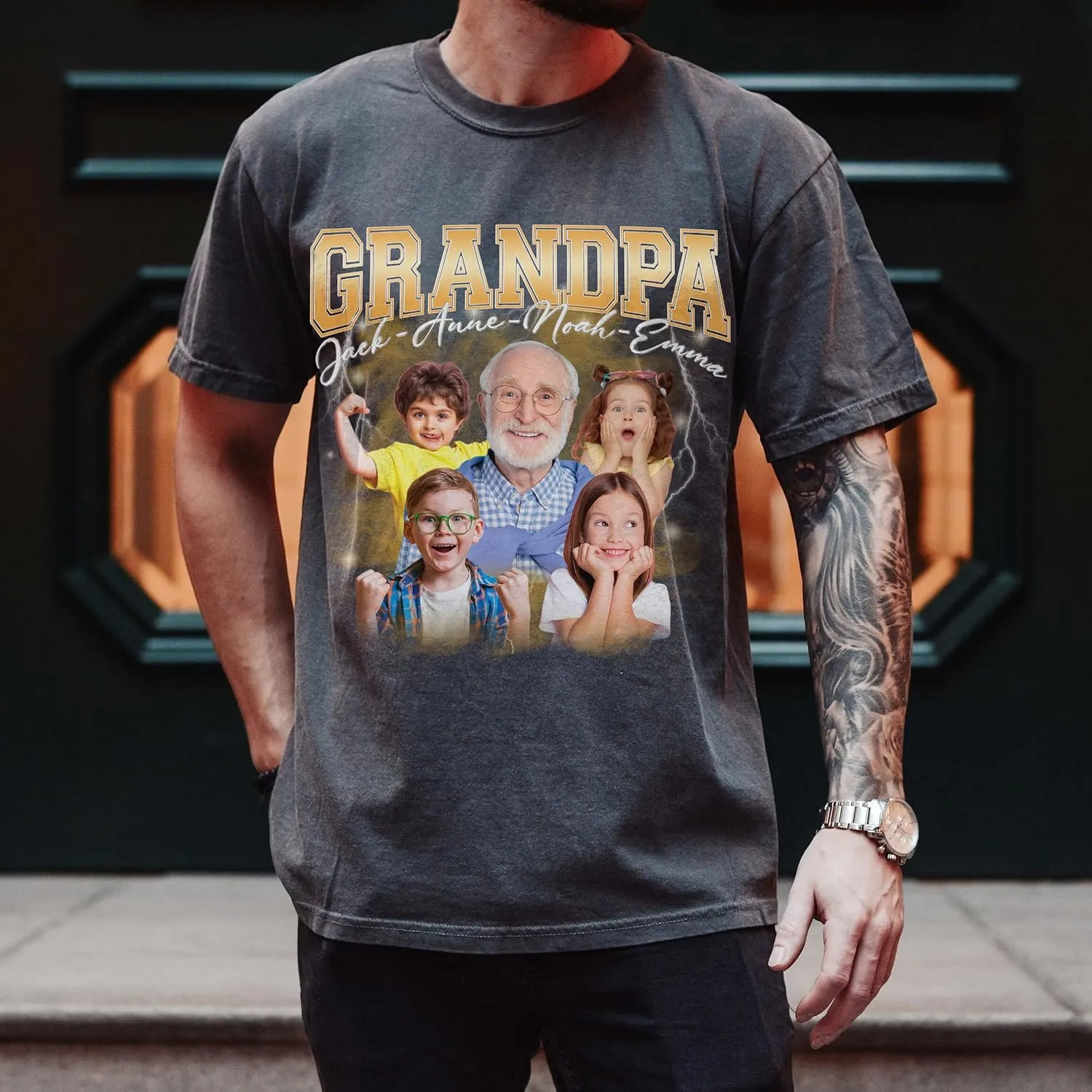 Customized Dad Shirt with Photos, Personalized Dad Shirt with Kids Names, for Dad Grandpa Papa
