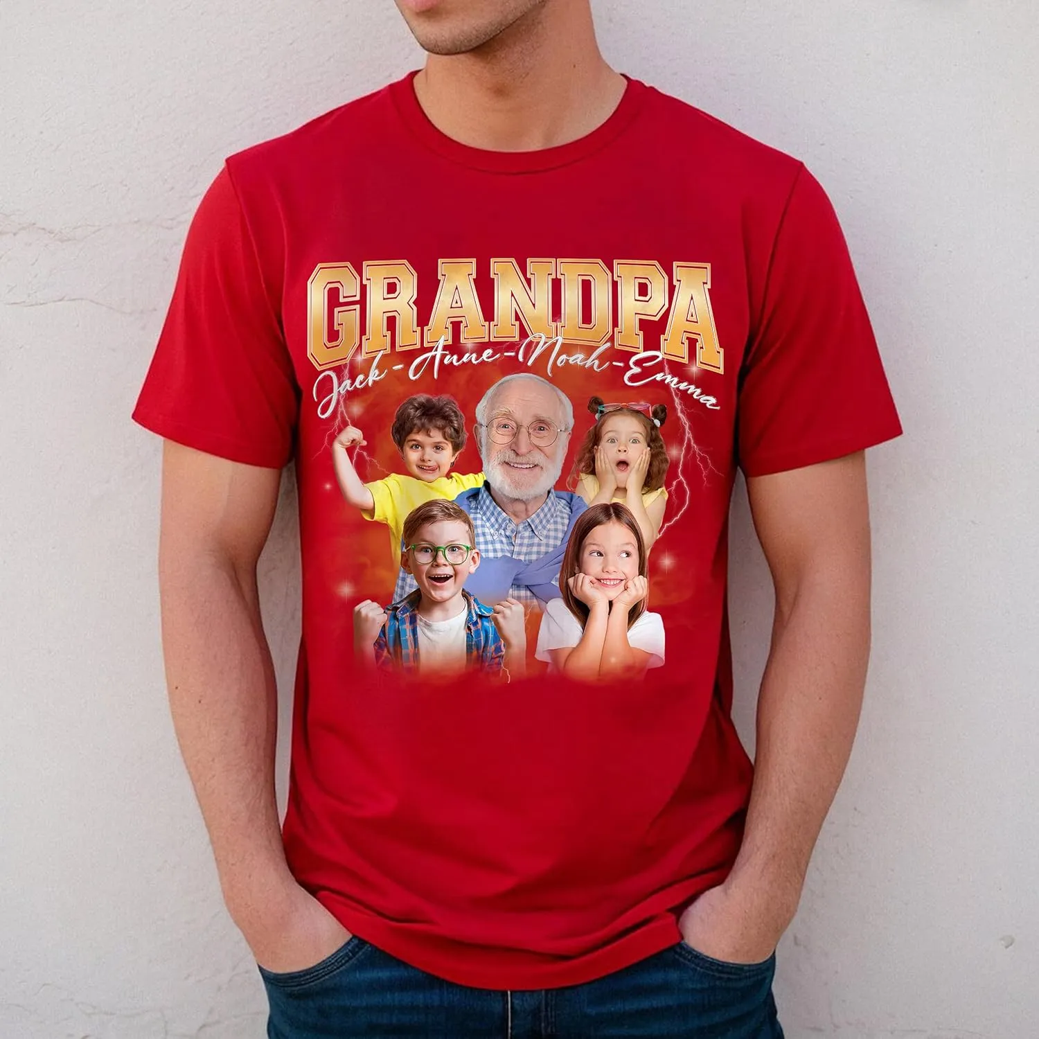 Customized Dad Shirt with Photos, Personalized Dad Shirt with Kids Names, for Dad Grandpa Papa