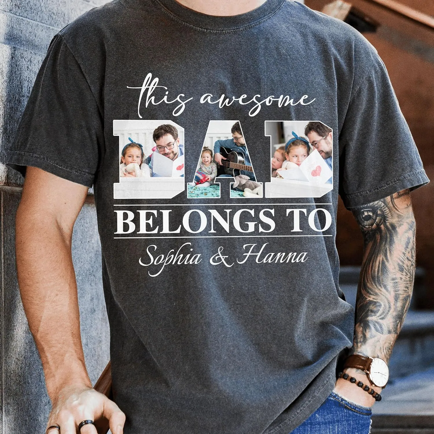 Customized Dad Shirt with Photos, Personalized Dad Shirt with Kids Names, for Dad Grandpa Papa