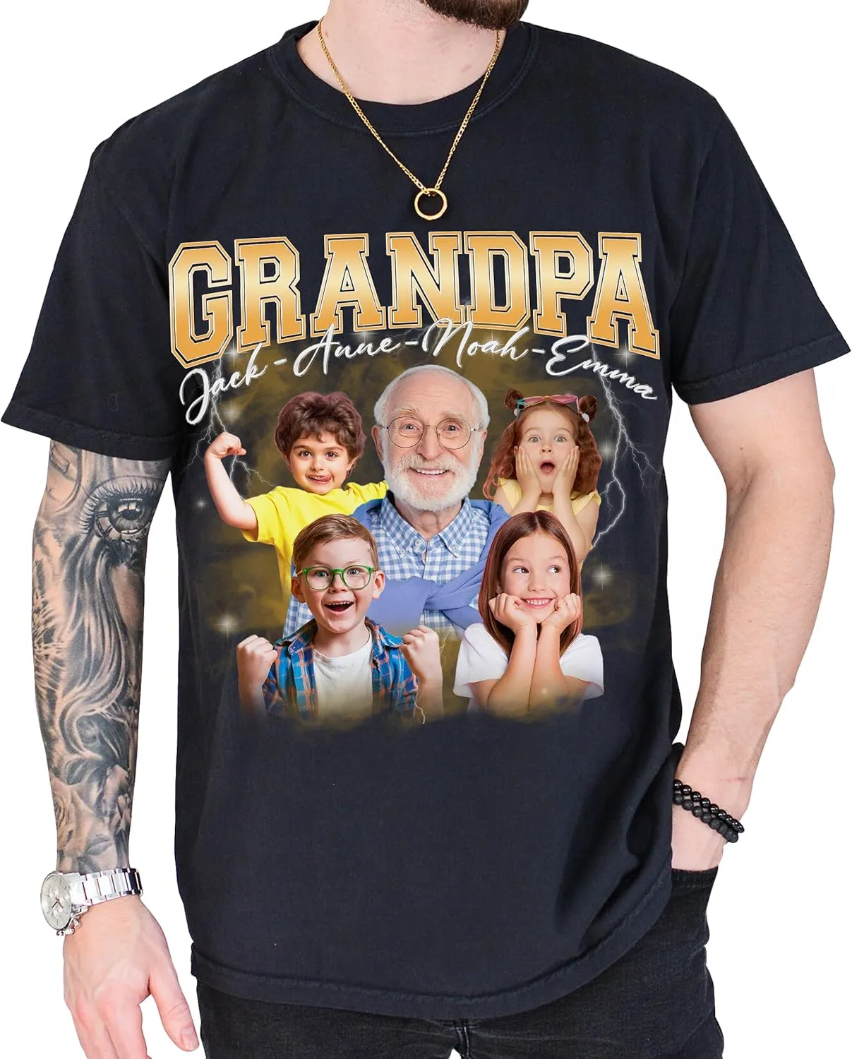 Customized Dad Shirt with Photos, Personalized Dad Shirt with Kids Names, for Dad Grandpa Papa