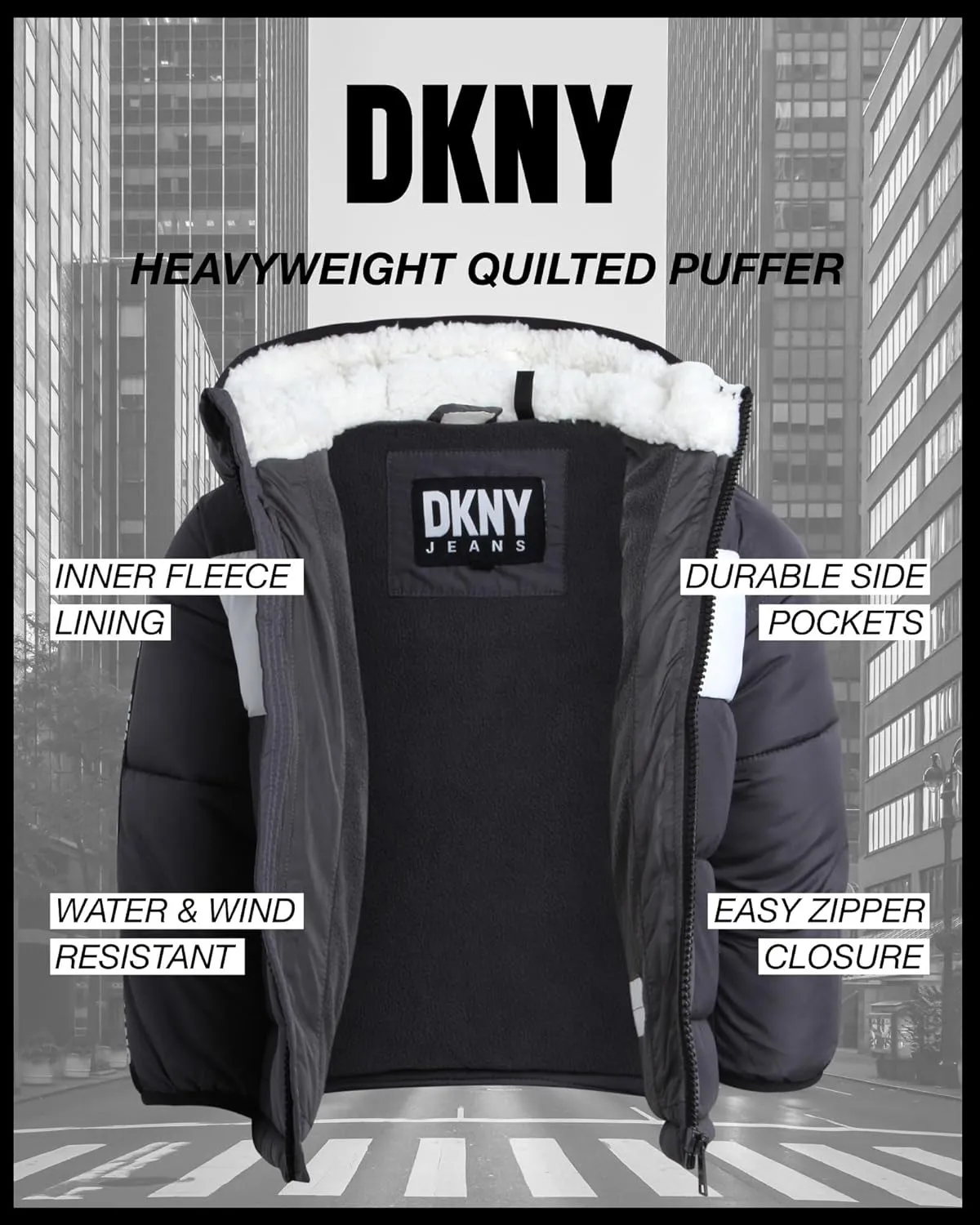 DKNY Baby Boys' Winter Jacket - Quilted Fleece Lined Puffer Parka Coat - Heavyweight Winter Coat for Infants (Sizes: 12M-24M)