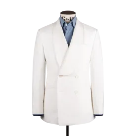 Double Breasted Shawl Jacket in Off White Raw Silk