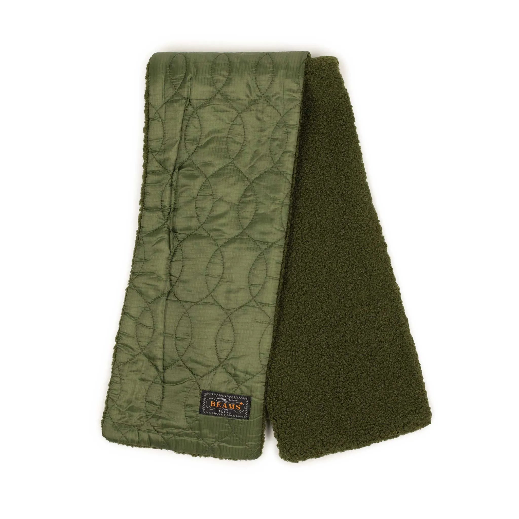Double-faced scarf in Ecru boa and Olive quilted polyester