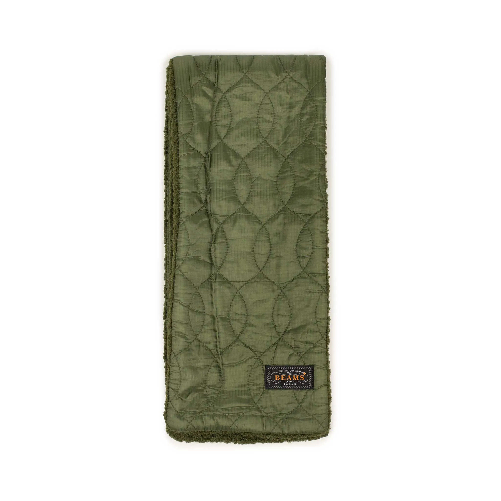 Double-faced scarf in Ecru boa and Olive quilted polyester