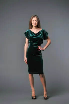 Emerald Velvet Dress Knee-length Draped Neck Wedding Guest Party Dresses Mother of the Bride Dresse