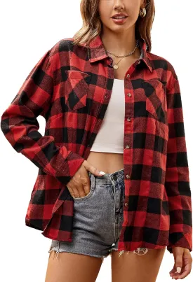 Esabel.C Flannel Shirts for Women Long Sleeve Button Down Plaid Fall Shirt Casual Work Tops