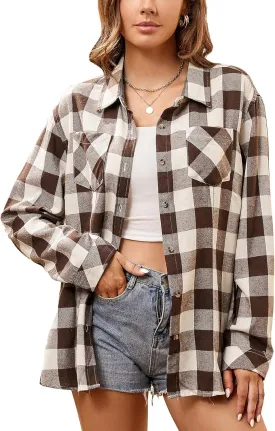 Esabel.C Flannel Shirts for Women Long Sleeve Button Down Plaid Fall Shirt Casual Work Tops