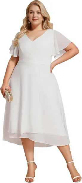 Ever-Pretty Women's Plus Size V Neck Asymmetric Hem Chiffon Wedding Guest Dress 01756-DA
