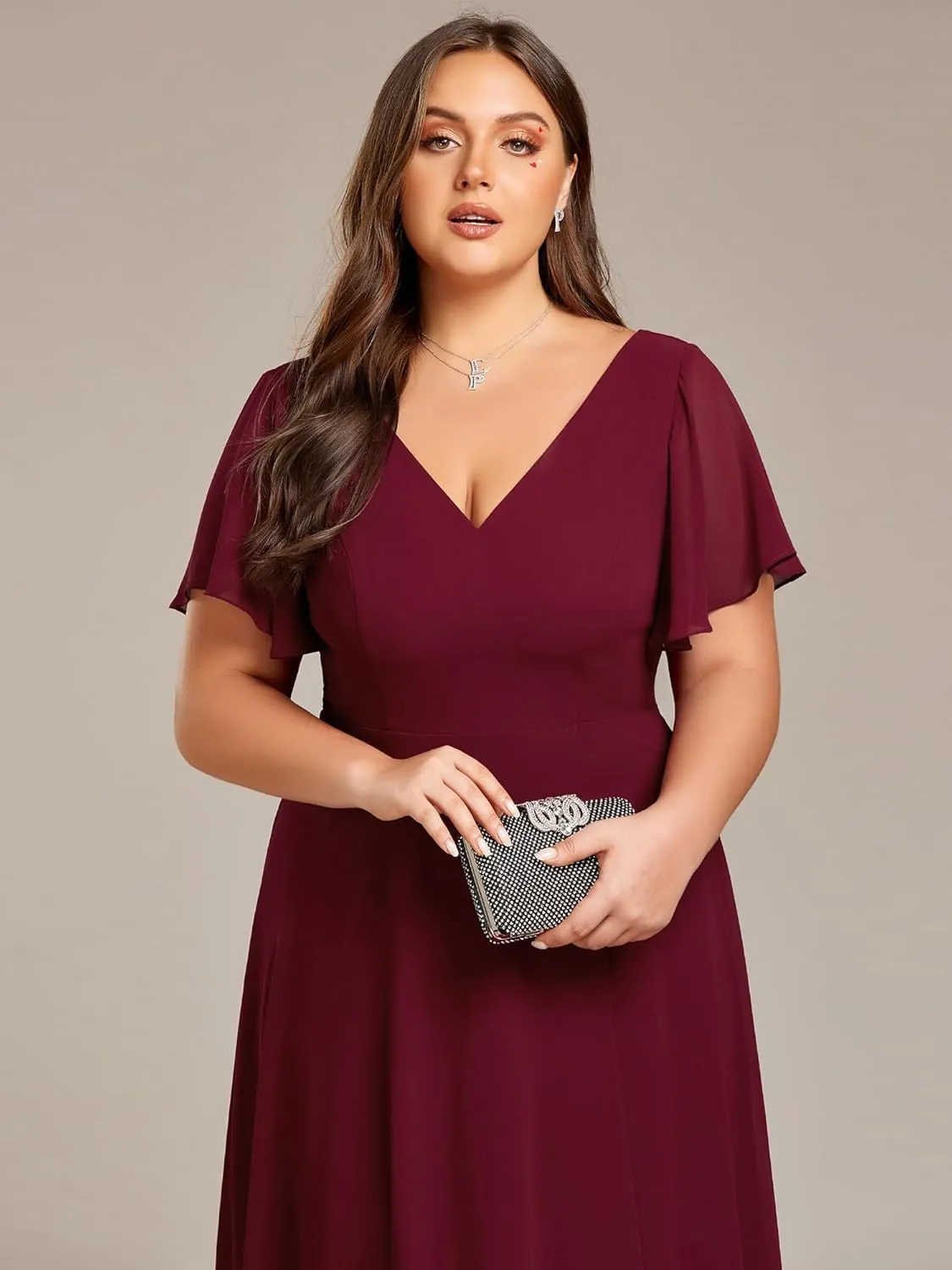 Ever-Pretty Women's Plus Size V Neck Asymmetric Hem Chiffon Wedding Guest Dress 01756-DA