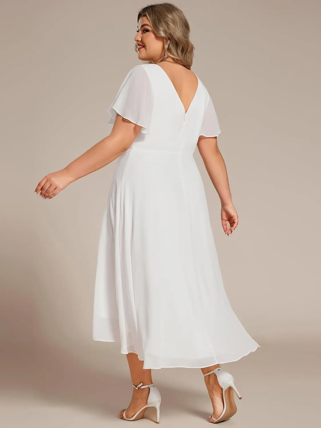 Ever-Pretty Women's Plus Size V Neck Asymmetric Hem Chiffon Wedding Guest Dress 01756-DA