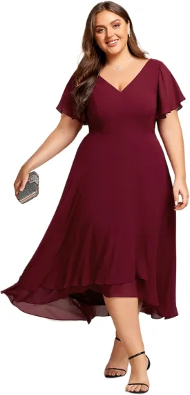Ever-Pretty Women's Plus Size V Neck Asymmetric Hem Chiffon Wedding Guest Dress 01756-DA