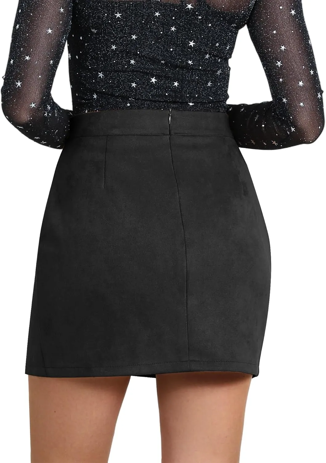 Ezcosplay Women Faux Suede Sexy Mini Skirt with Slit High Waisted Zipper Back Pencil Bodycon Short Skirts