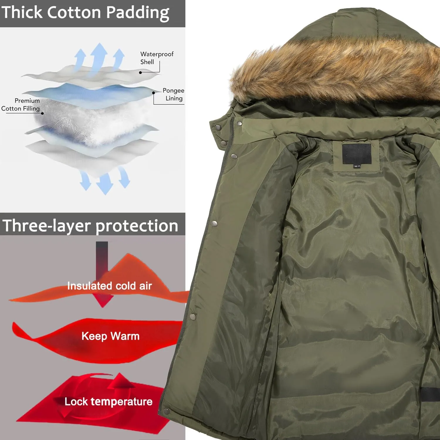 FARVALUE Boy Winter Coat Warm Quilted Puffer Water Resistant Parka Jacket with Detachable Fur Hood for Big Boys
