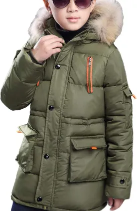 FARVALUE Boy Winter Coat Warm Quilted Puffer Water Resistant Parka Jacket with Detachable Fur Hood for Big Boys