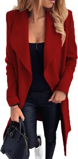 FLITAY Women's Shawl Collar Lapel Winter Belted Lightweight Coat Fashion Wrap Overcoat with Pockets