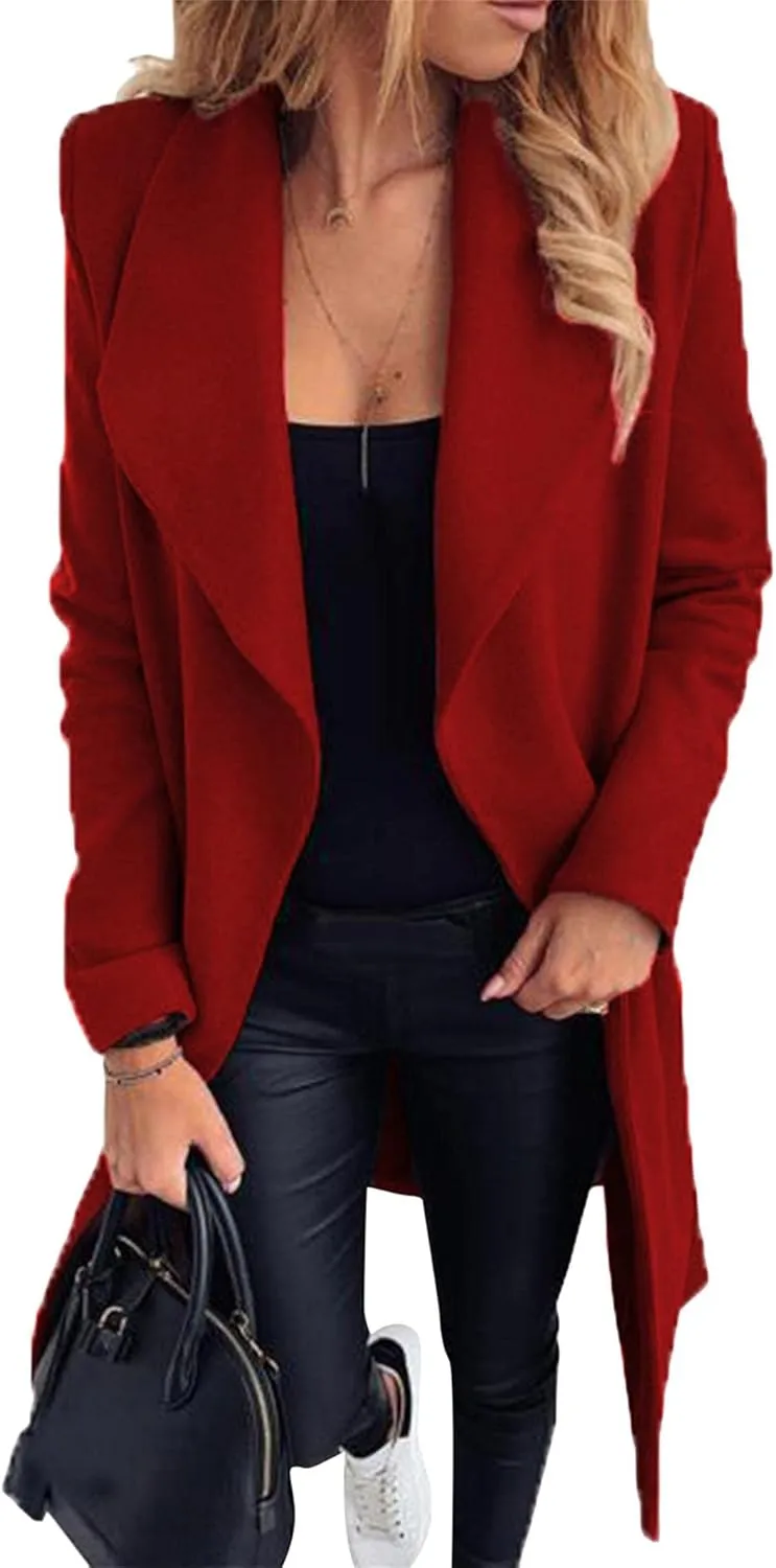 FLITAY Women's Shawl Collar Lapel Winter Belted Lightweight Coat Fashion Wrap Overcoat with Pockets