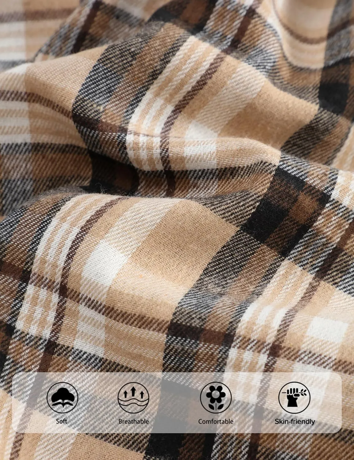 Fuermos Mens & Boys Plaid Flannel Button-Down Shirts Long Sleeve Family Matching Tops