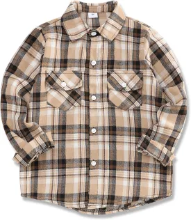 Fuermos Mens & Boys Plaid Flannel Button-Down Shirts Long Sleeve Family Matching Tops